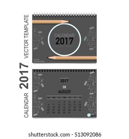 2017 Calendar planner vector design, monthly calendar template for August.