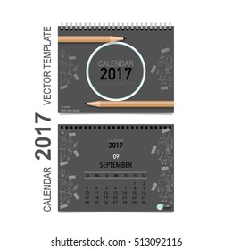 2017 Calendar planner vector design, monthly calendar template for September.