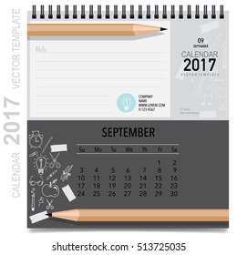 2017 Calendar planner vector design, monthly calendar template for September
