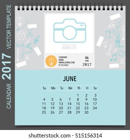 2017 Calendar planner vector design, monthly calendar template for June