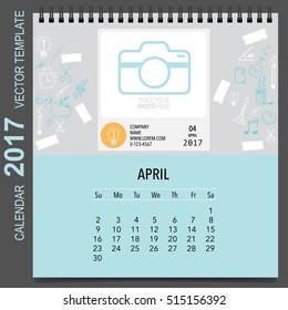 Kalenderplaner 2017 Vektordesign, monatliche Kalendervorlage für April