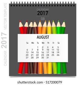 2017 Calendar planner vector design, monthly calendar template for August.