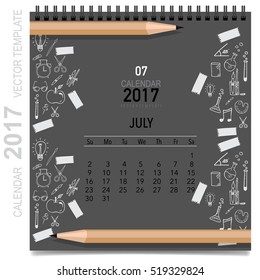 2017 Calendar planner vector design, monthly calendar template for July.