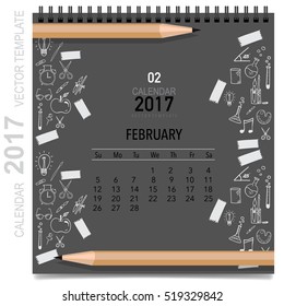 2017 Calendar planner vector design, monthly calendar template for February
