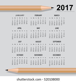 2017 Calendar planner, vector design template. Set of 12 months. Week starts Sunday