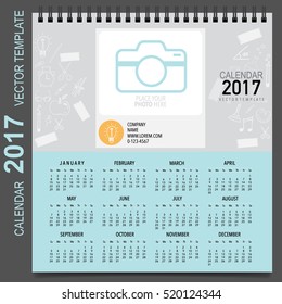 2017 Calendar planner, vector design template. Set of 12 months. Week starts Sunday