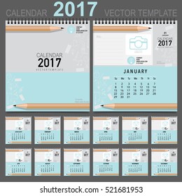 2017 Kalender-Planer, Vektordesign-Vorlage. Satz von 12 Monaten. Die Woche fängt Sonntag an.