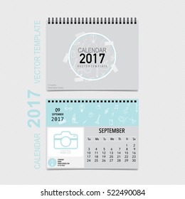 2017 Calendar planner vector design, monthly calendar template for September