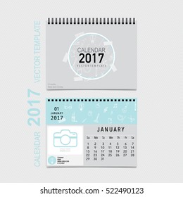 2017 Calendar planner vector design, monthly calendar template for January