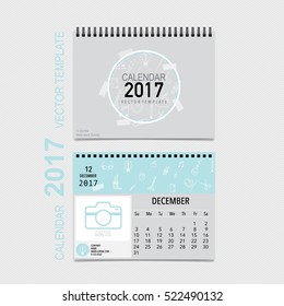 2017 Calendar planner vector design, monthly calendar template for December