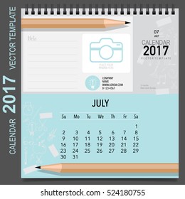 2017 Calendar planner vector design, monthly calendar template for July