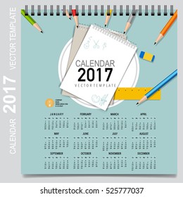 2017 Calendar planner, vector design template. Set of 12 months. Week starts Sunday