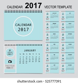 2017 Calendar planner, vector design template. Set of 12 months. Week starts Sunday