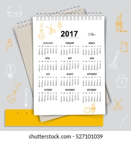 2017 Calendar planner, vector design template. Set of 12 months. Week starts Sunday