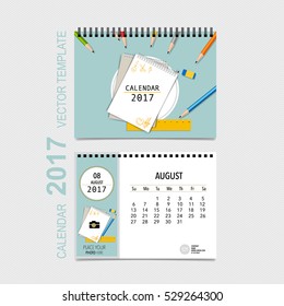 2017 Calendar planner vector design, monthly calendar template for August