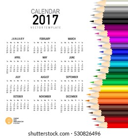 Planificador del calendario 2017, plantilla de diseño de vectores. Conjunto de 12 meses. La semana empieza el domingo