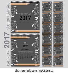 2017 Calendar planner, vector design template. Set of 12 months. Week starts Sunday