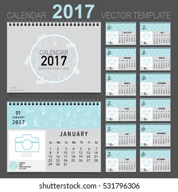 Planejador de calendário 2017, modelo de design vetorial. Conjunto de 12 meses. 