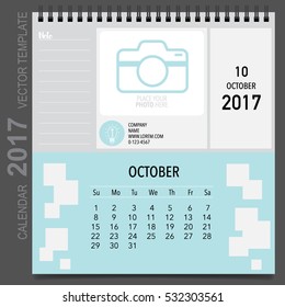 2017 Calendar planner vector design, monthly calendar template for October