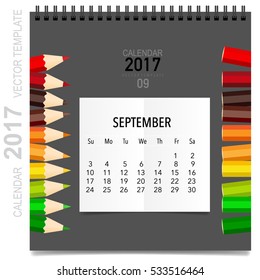 2017 Calendar planner vector design, monthly calendar template for September