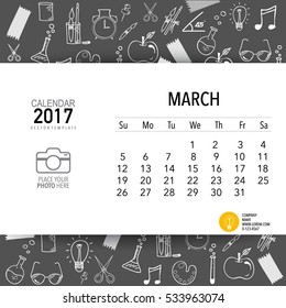 2017 Calendar planner vector design, monthly calendar template for March.
