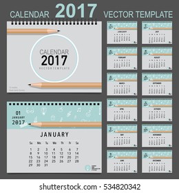 2017 Calendar planner, vector design template. Set of 12 months. Week starts Sunday