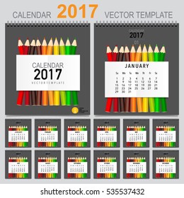 2017 Calendar planner, vector design template. Set of 12 months. Week starts Sunday