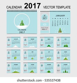 2017 Calendar planner, vector design template. Set of 12 months. Week starts Sunday