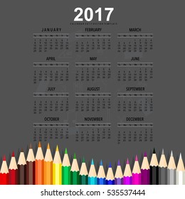 2017 Calendar planner, vector design template. Set of 12 months. Week starts Sunday