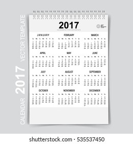 2017 Calendar planner, vector design template. Set of 12 months. Week starts Sunday