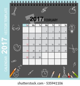 2017 Calendar planner vector design, monthly calendar template for February