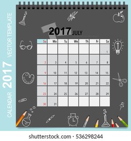 2017 Calendar planner vector design, monthly calendar template for July