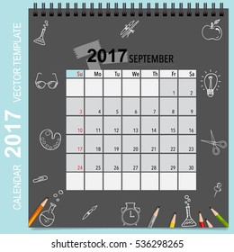 2017 Calendar planner vector design, monthly calendar template for September