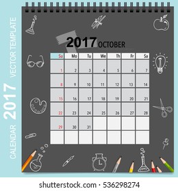 2017 Calendar planner vector design, monthly calendar template for October