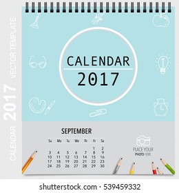2017 Calendar planner vector design, monthly calendar template for September