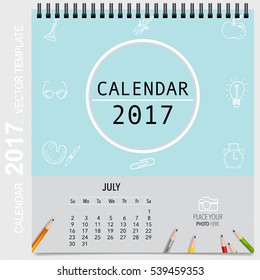 2017 Calendar planner vector design, monthly calendar template for July