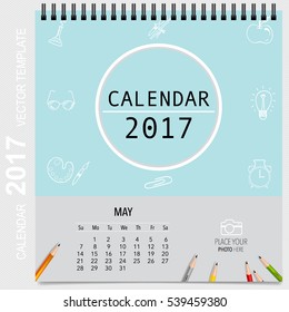2017 Calendar planner vector design, monthly calendar template for May