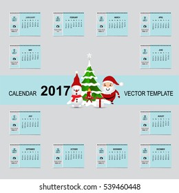 2017 Calendar planner, vector design template. Set of 12 months. Week starts Sunday