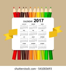 2017 Calendar planner, vector design template. Set of 12 months. Week starts Sunday