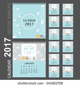 2017 Calendar planner, vector design template. Set of 12 months. Week starts Sunday