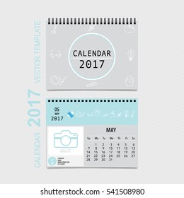 2017 Calendar planner vector design, monthly calendar template for May