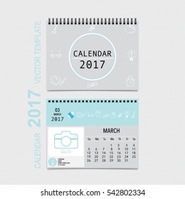 2017 Calendar planner vector design, monthly calendar template for March.