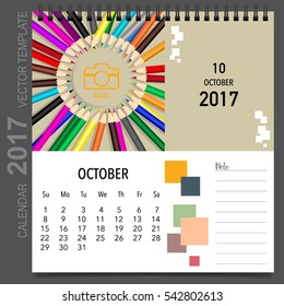 2017 Calendar planner vector design, monthly calendar template for October