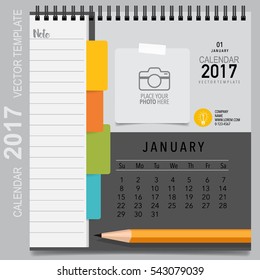 2017 Calendar planner vector design, monthly calendar template for January.