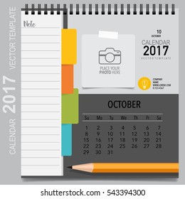 2017 Calendar planner vector design, monthly calendar template for October