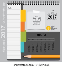 2017 Calendar planner vector design, monthly calendar template for August