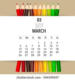 2017 Calendar planner vector design, monthly calendar template for March