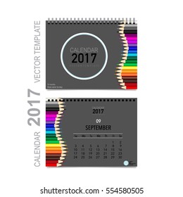2017 Calendar planner vector design, monthly calendar template for September