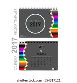 2017 Calendar planner vector design, monthly calendar template for October.