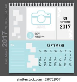 2017 Calendar planner vector design, monthly calendar template for September